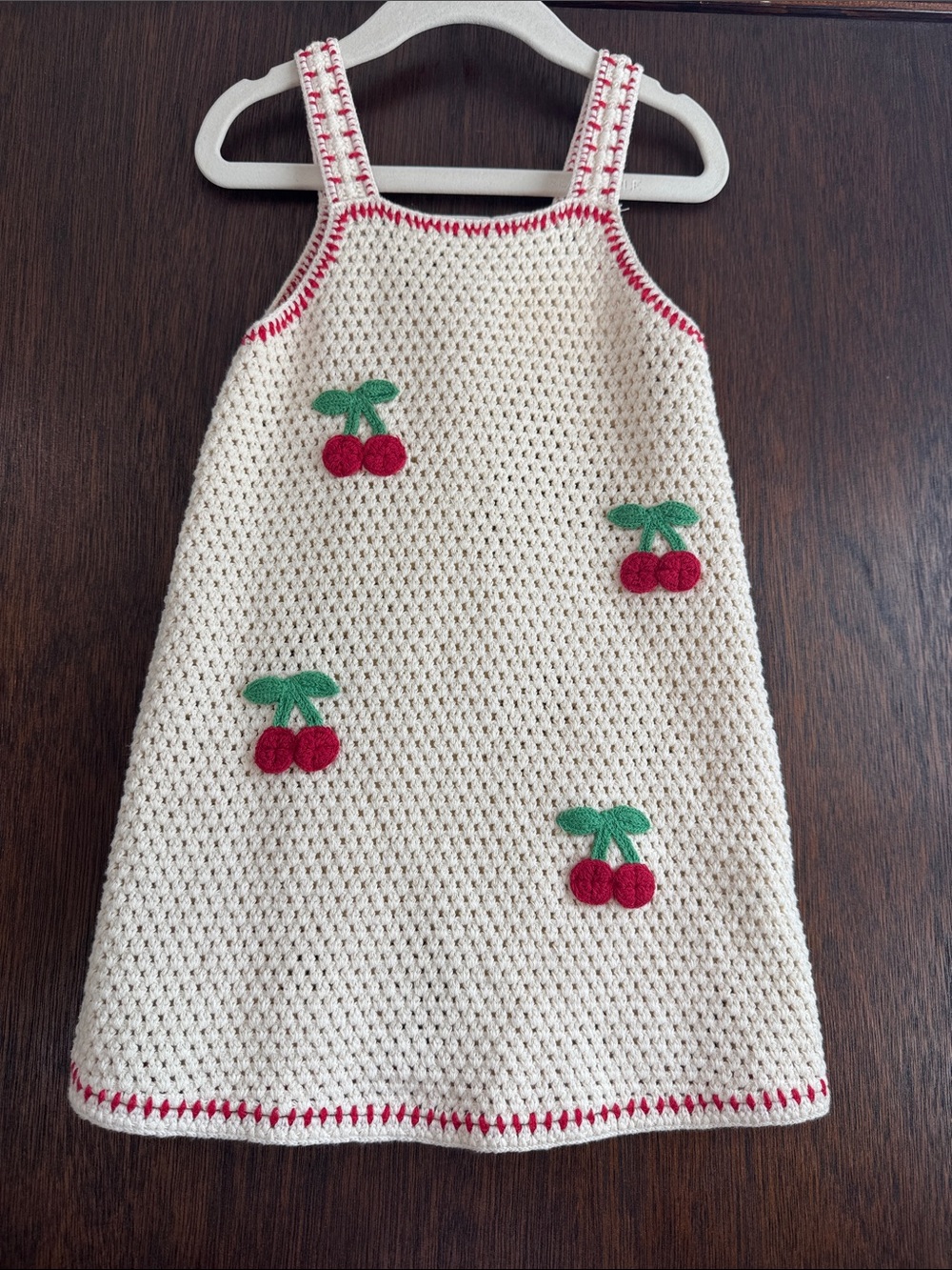 Zara Cream Crochet Dress with Red Cherry Appliqués